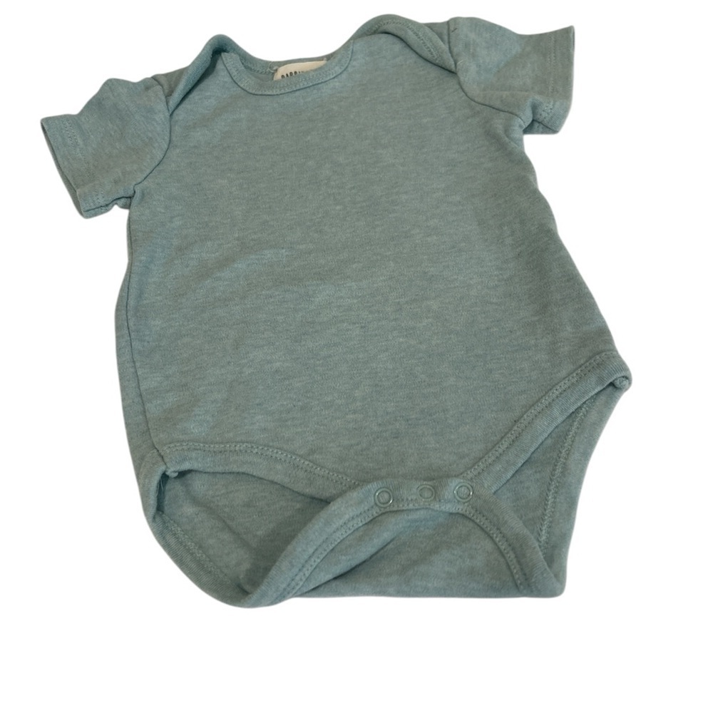 Rabbit Bear Blue One Piece Bodysuit with Short Sleeves and Snap Closures